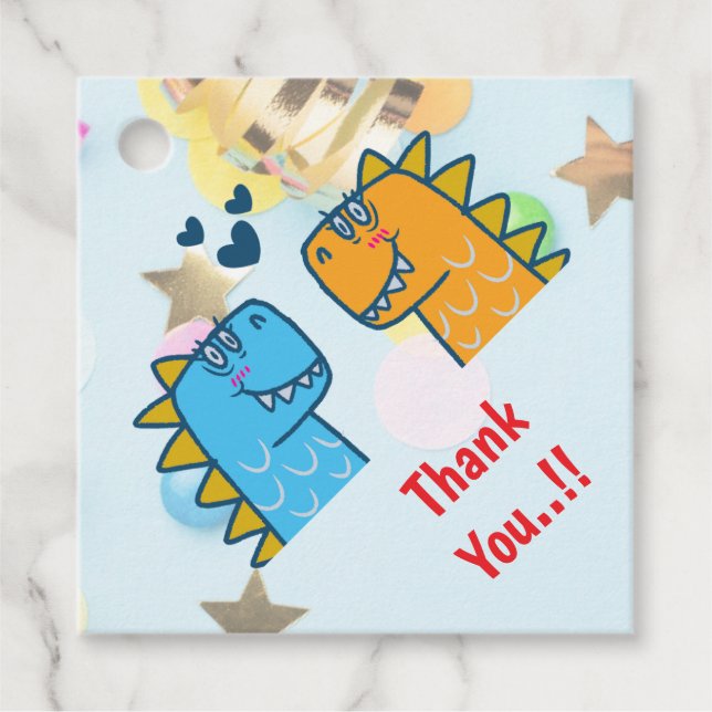 Twins Dino Roar Birthday Party Geschenkanhänger (Vorderseite)