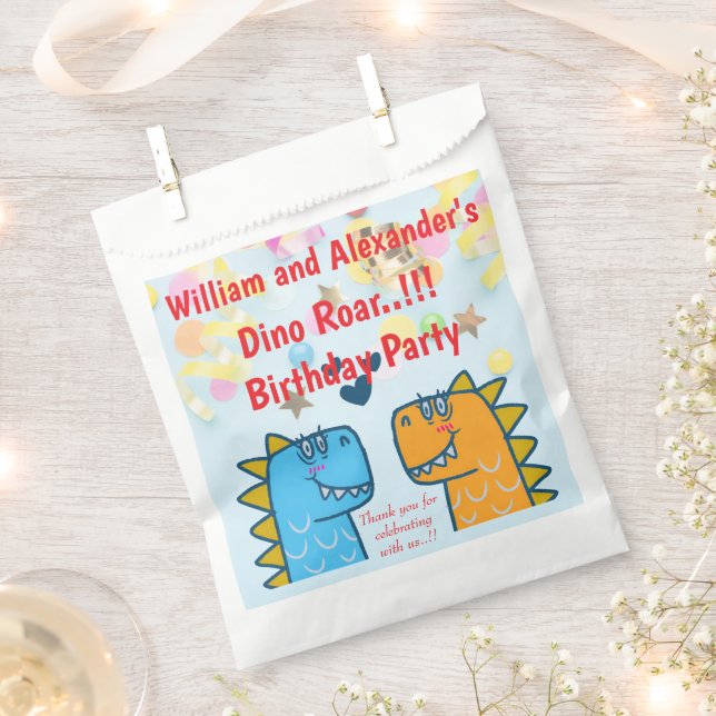 Twins Dino Roar Birthday Party Geschenktütchen (Ausgeschnitten)