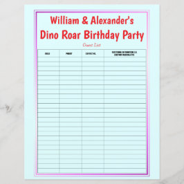 Twins Dino Roar Birthday Party Guest List