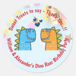 Twins Dino Roar Birthday Party Runder Aufkleber