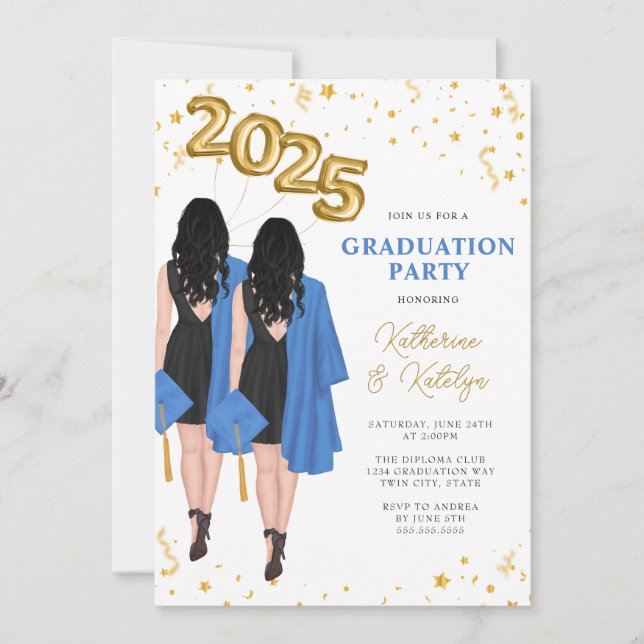 Twins Double Graduation Party Einladung (Vorderseite)