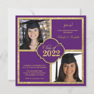 Twins Elegant Black & Purple Glitter Class of 2022 Einladung
