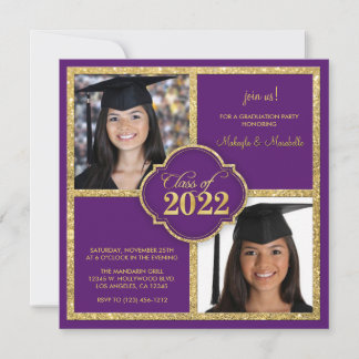 Twins Elegant Black & Purple Glitter Class of 2022 Einladung