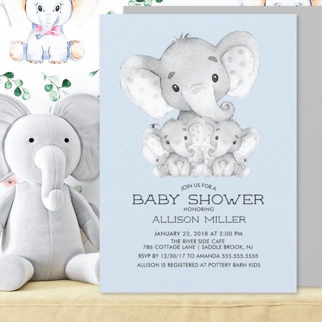 TWINS Elephant Baby Shower Einladung (Von Creator hochgeladen)