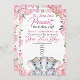 Twins Elephant Baby Shower Einladung Rose pink