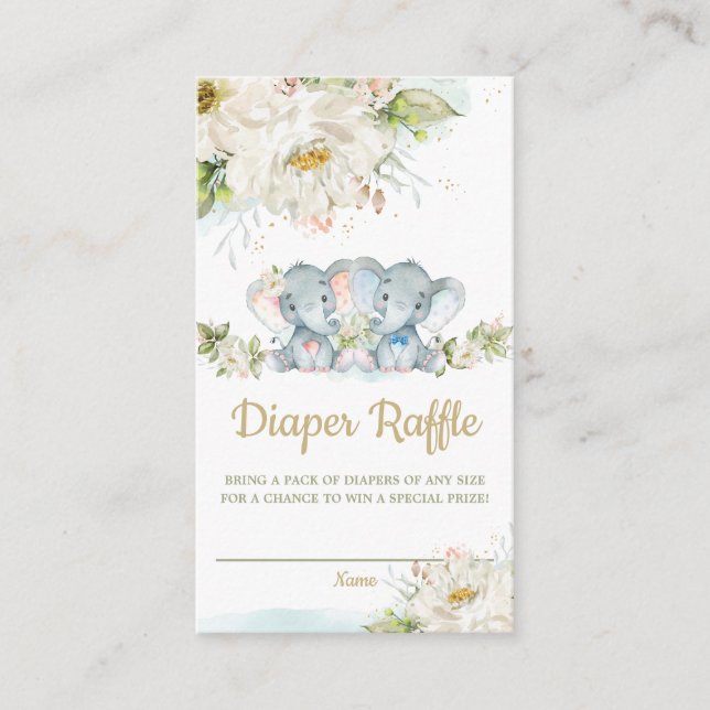 Twins Elephant Boy Girl Baby Duwer Diaper Raffles Begleitkarte (Vorderseite)