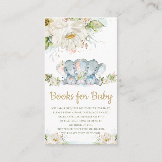 Twins Elephant Boy Girl Baby Shower Books für Baby Begleitkarte (Vorderseite)