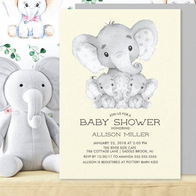 TWINS Elephant Neutral Baby Shower Einladung (Von Creator hochgeladen)