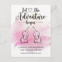 Twins Elephants Ankündigung Postkarte