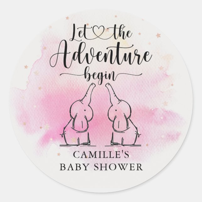 Twins Elephants Baby Shower Classic Round Sticker (Vorderseite)