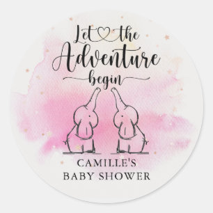 Twins Elephants Baby Shower Classic Round Sticker