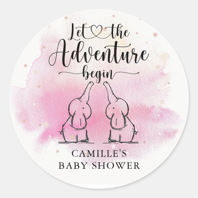 Twins Elephants Baby Shower Classic Round Sticker (Vorderseite)