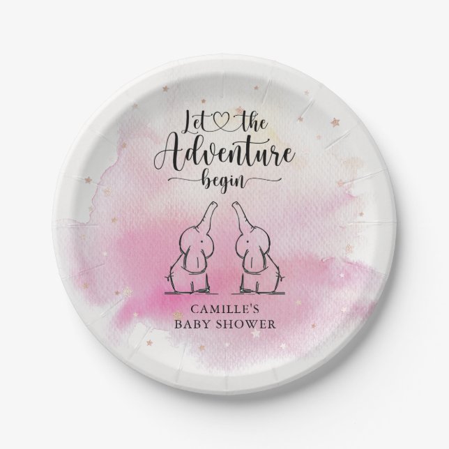 Twins Elephants Baby Shower Paper Plate Pappteller (Vorderseite)