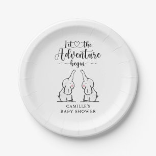 Twins Elephants Baby Shower Paper Plate Pappteller