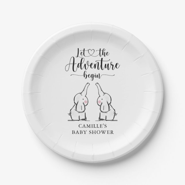 Twins Elephants Baby Shower Paper Plate Pappteller (Vorderseite)