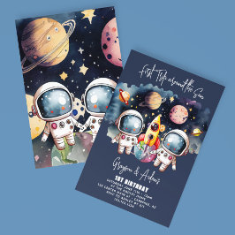 Twins Erste Reise um die Sonne 1. Geburtstag Einladung