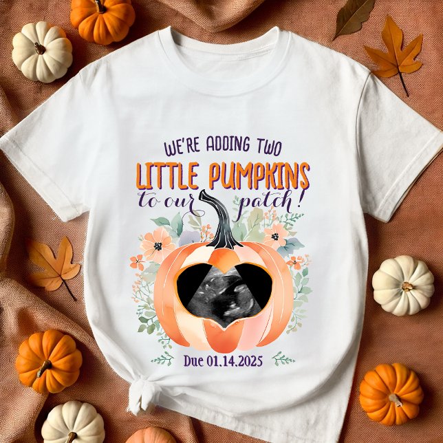 Twins Fall Pumpkin Pregnancy Ankündigung Sonogram T-Shirt (Von Creator hochgeladen)