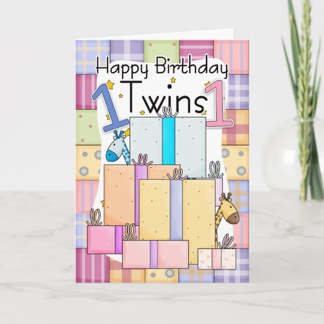 Twins First Birthday Card - Geschenke Karte (Vorderseite)