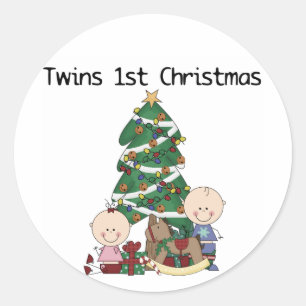 Twins First Christmas Tshirts und Geschenke Runder Aufkleber