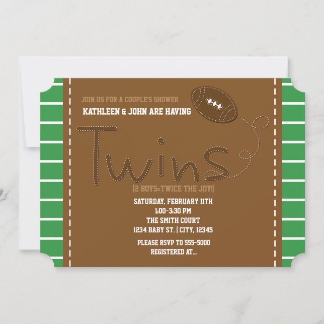 TWINS FOOTBALL Sports Baby Dusche Einladung (Vorderseite)