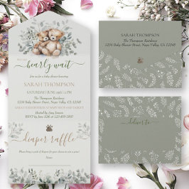 Twins Gender Neutral Teddy Bear Baby Shooter All In One Einladung