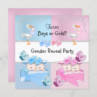 Twins Gender Reveal Party Boys oder Girls Blue Pin Einladung