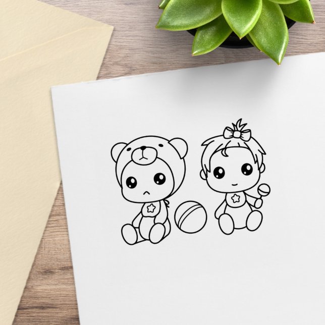 Twins Girl Bear Baby Jumpsuit Color Me Gummistempel (Von Creator hochgeladen)