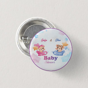 Twins Girl Boy Bear Airplane Babydusche Button