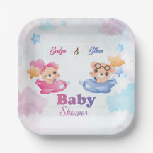Twins Girl Boy Bear Airplane Babydusche