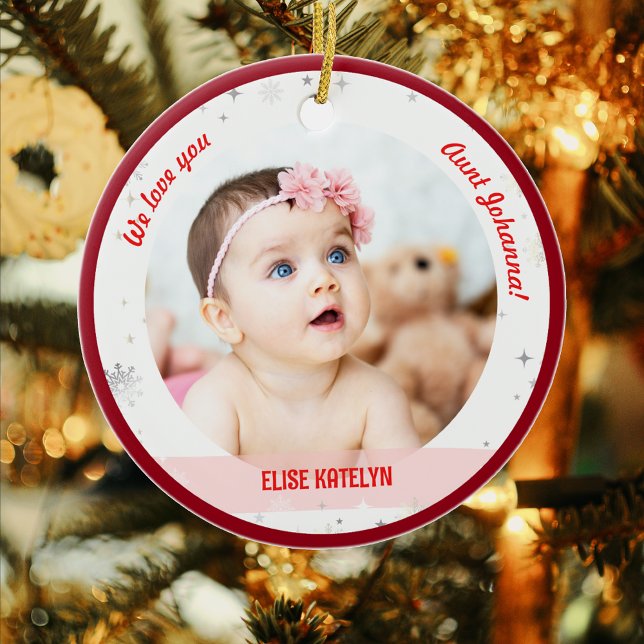 Twins Girl Boy Fotos Tante First Christmas Baby Keramik Ornament (Cute Modern Elegant Personalized First Christmas We love you Auntie Twin Babies Girl Boy 2 Photos)