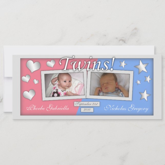 Twins Girl & Boy Geburtshinweise Ankündigung (Vorderseite)