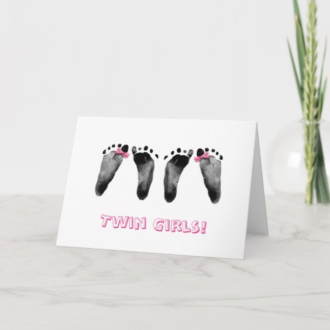 Twins Girls Baby Footprints  Karte (Vorderseite)
