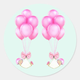 Twins Girls Pink Balloons Babydusche Runder Aufkleber