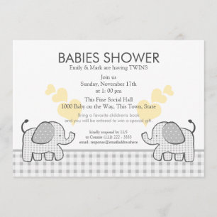 Twins Gray Gingham Baby Shower Einladung