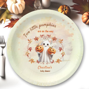 Twins Halloween Pumpkin Ghost Unisex Baby Dusche Pappteller