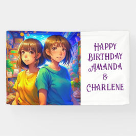 Twin's Happy Birthday Banner Anime Themed