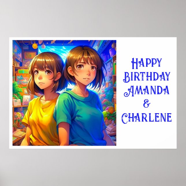 Twin's Happy Birthday Banner Anime Themed Poster (Vorne)