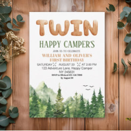 Twins Happy Campers Wood Green Forest 1. Geburtsta Einladung