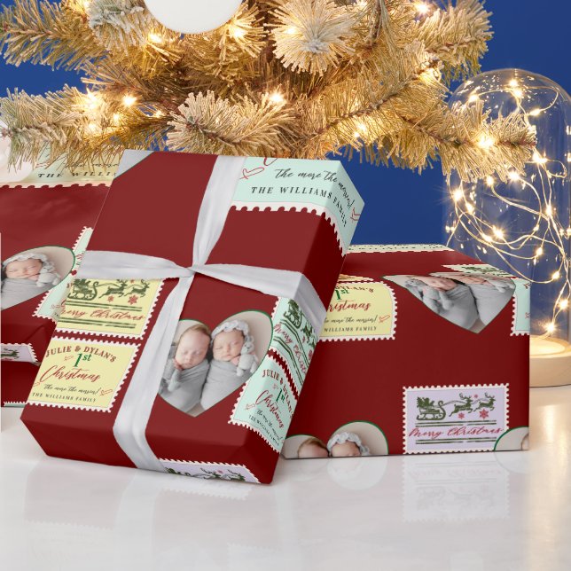 Twins Heart Foto Baby Merry 1. Weihnachts-Briefmar Geschenkpapier (Feiertage)