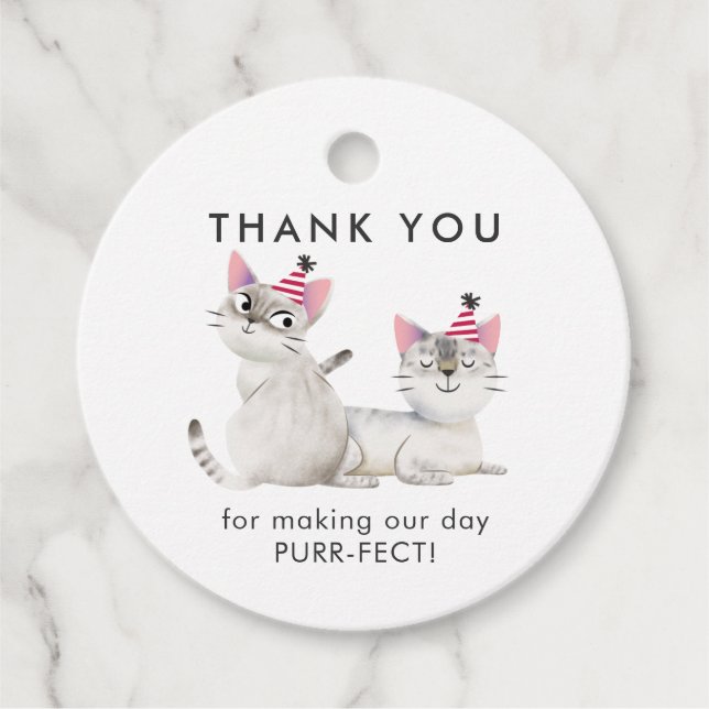 Twins Joint Kitty Cat Birthday Party Danke Geschenkanhänger (Vorderseite)