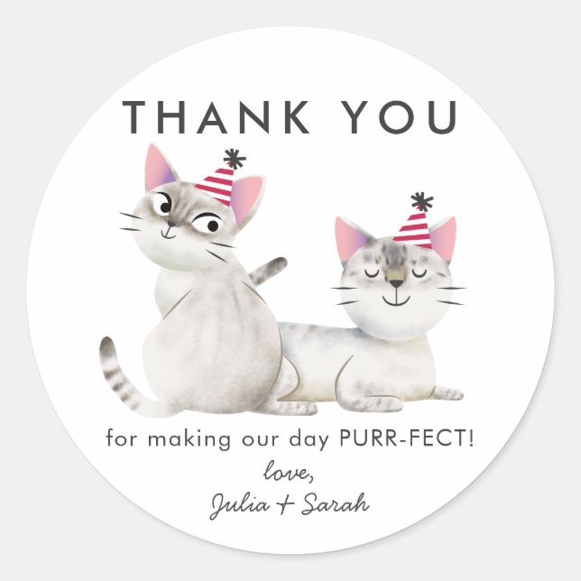 Twins Joint Kitty Cat Geburtstag Danke für Ihre Un Runder Aufkleber (Vorderseite)
