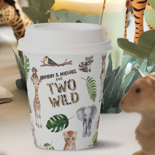 Twins Jungle Safari Tiere Zwei Geburtstag Pappbecher