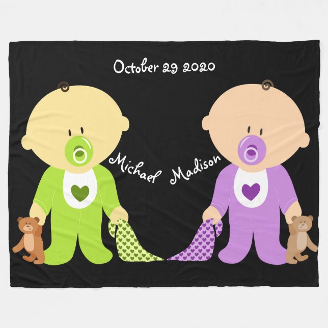 Twins Keepake Fleece Blanket mit beiden Namen (Vorderseite (Horizontal))