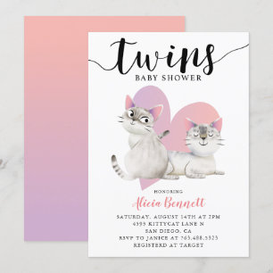 Twins Kitten Kitty Cats Baby Shower Einladung