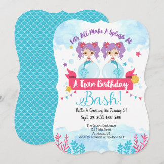Twins Mermaid Birthday Einladung