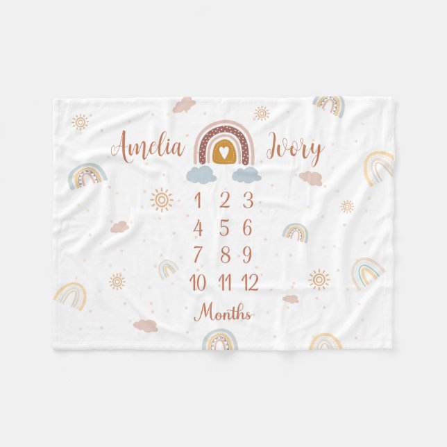 Twins Milestone Blanket Regenbogenmonddots, Baby C Fleecedecke (Vorderseite (Horizontal))