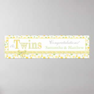 TWINS Minze Green Yellow Dots Baby Duschbanner Poster