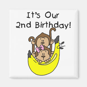 Twins Monkey Boy and Girl 2. Geburtstag Magnet