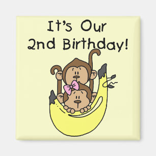Twins Monkey Boy and Girl 2. Geburtstag Magnet