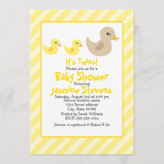 Twins Neutral Duck Stripe Babydusche Einladung